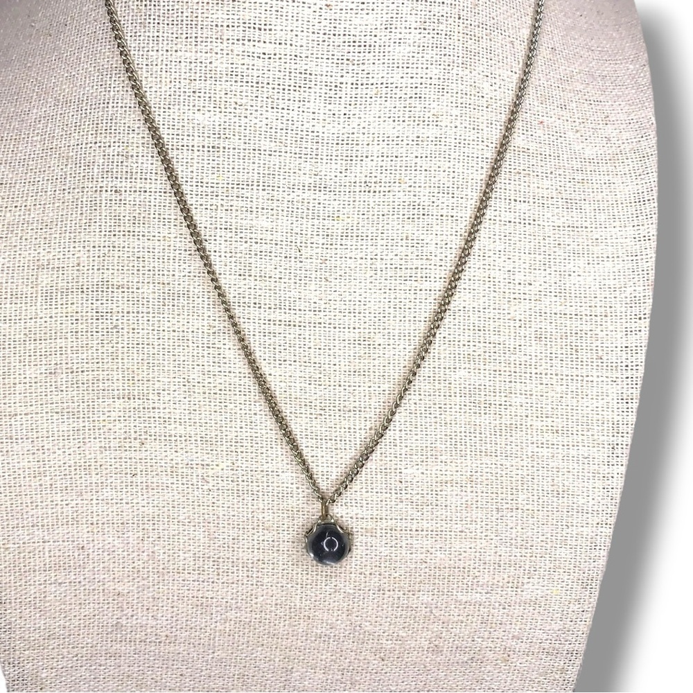 Vintage Silver Pendant Slate Grey Stone Boho Bohemian Whimsigoth 16” Length